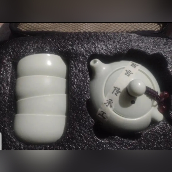 6pc Chinese Travel Tea Set,  Teapot & 4 Cups & Bag - Green - Picture 10 of 10